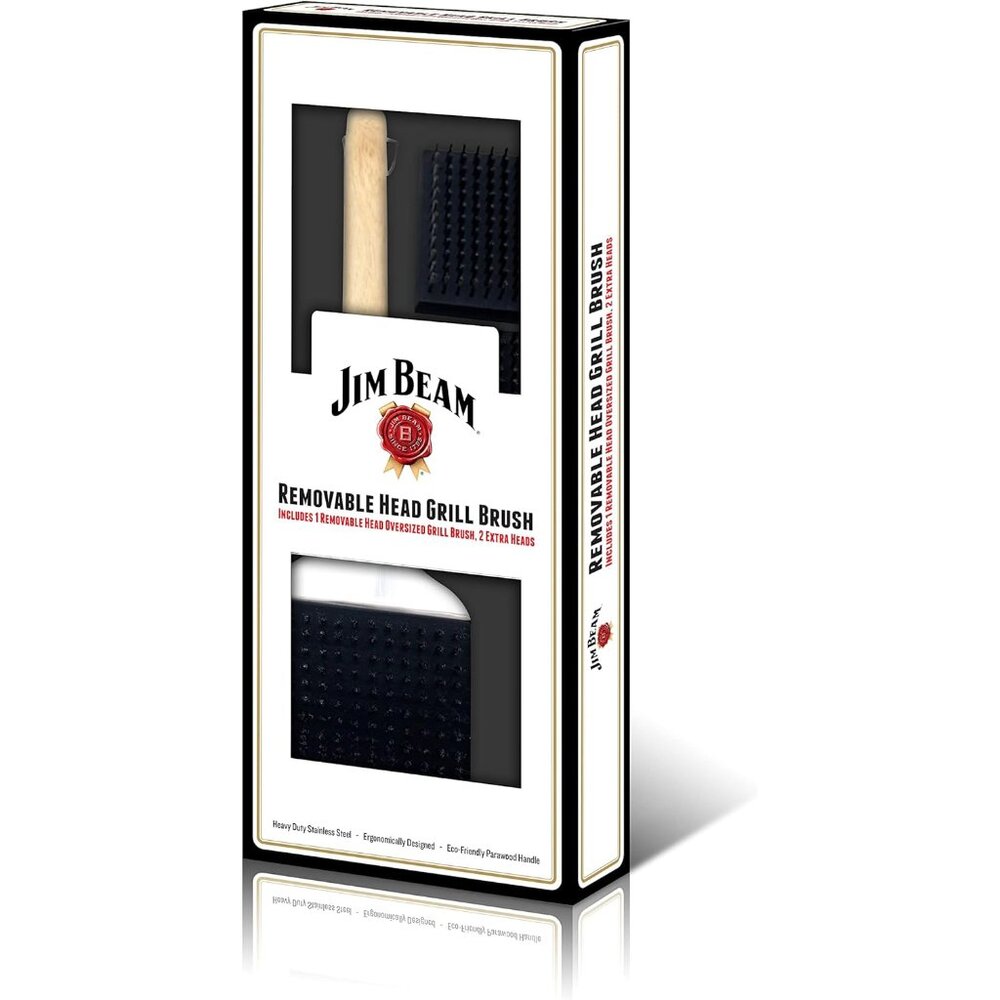 Jim Beam Removeable Head Grill Brush Cleaning 2 Extra Brush Heads JB0117 New